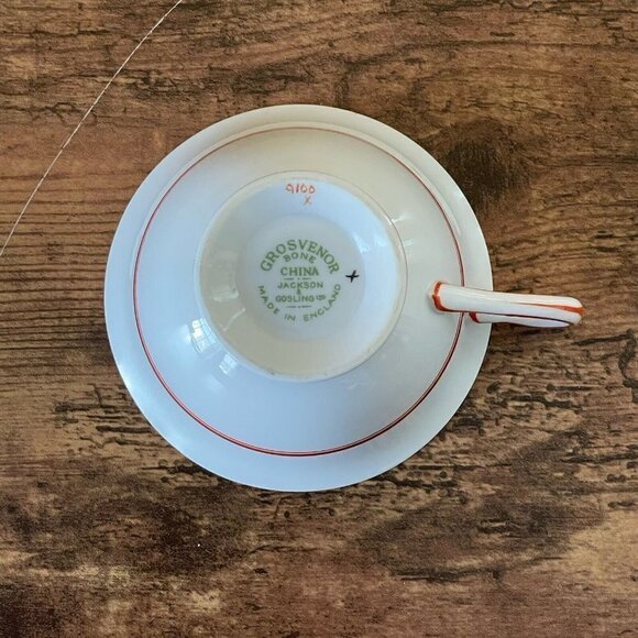 Vintage Grosvenor Bone China Teacup & Saucer Jackson & Gosling White Red Floral - Picture 13 of 14